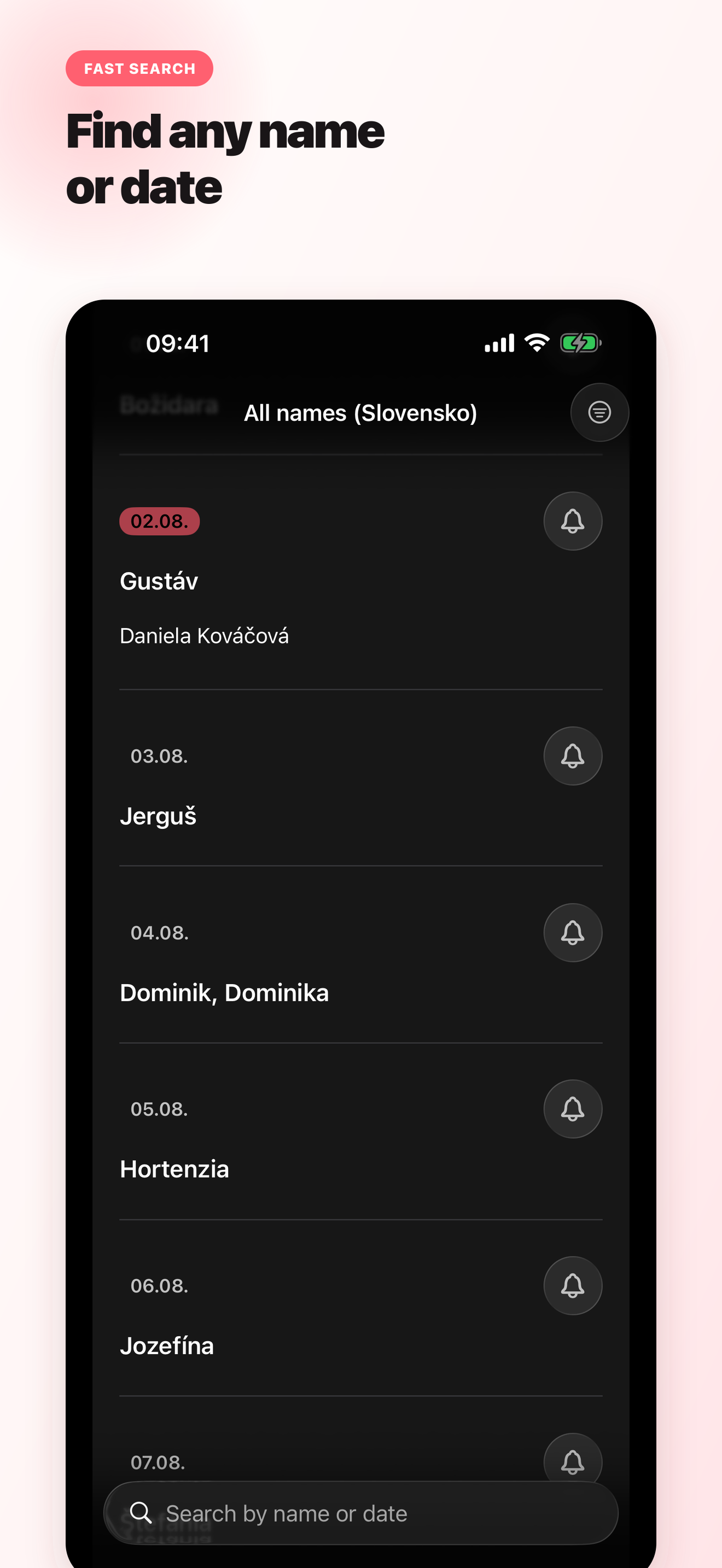 Full name calendar with search